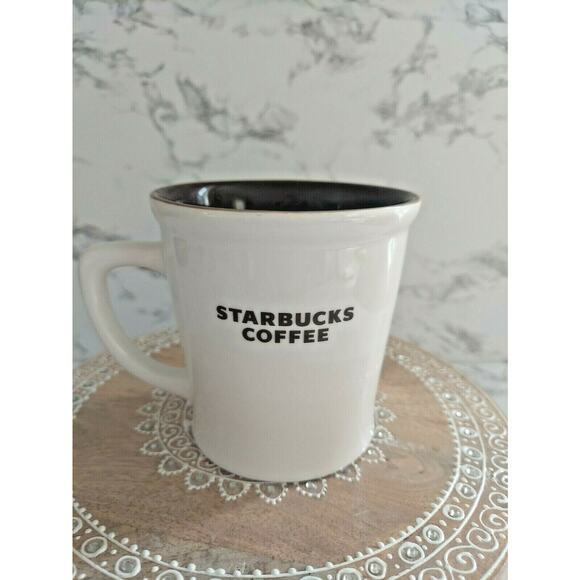 Starbucks 2009 Bone China Coffee Mug 16 oz Cream Brown Lettering - Picture 2 of 5